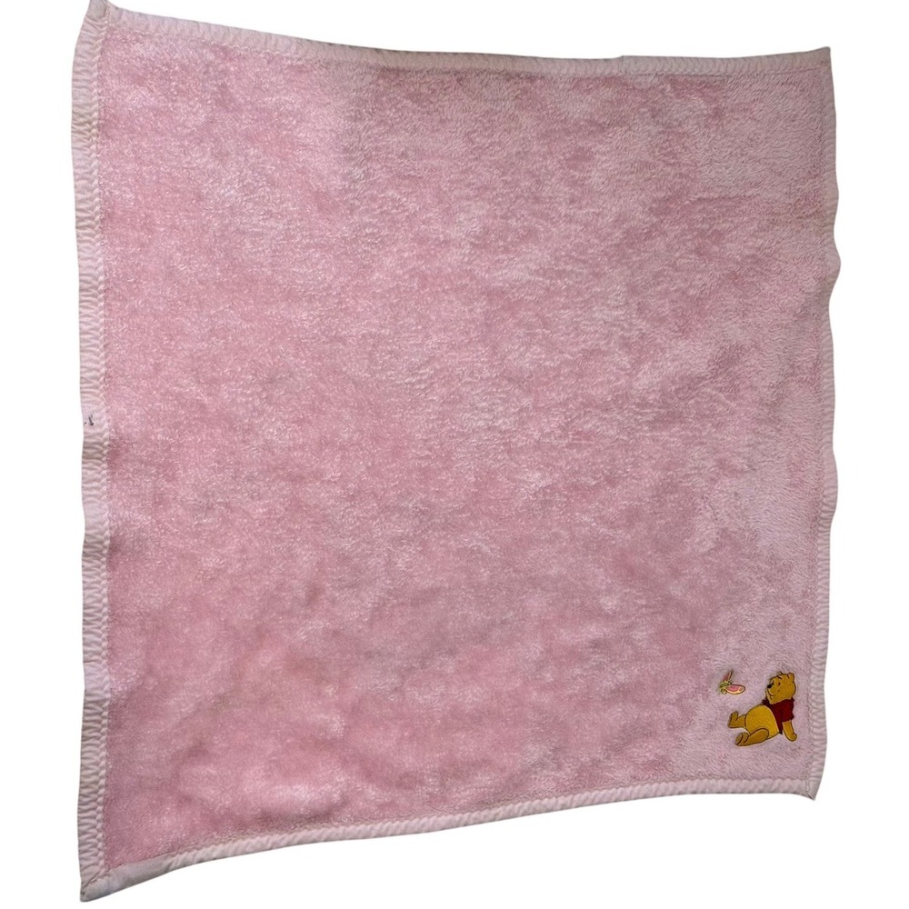 Vintage Disney Winnie the Pooh Pink Fleece Baby Blanket Embroidered Butterfly